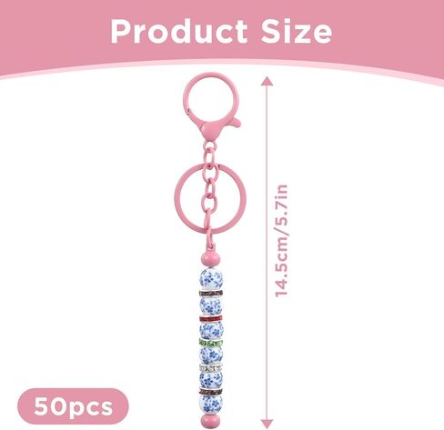 50 Pcs Beadable Keychains - 10 Colors Blank Beaded Keychain, Bead Keychains Making Bulk Kit Accessories, Beadable Keychain Bars for DIY Crafts, Jewelry and Bag Charms in Saudi Arabia