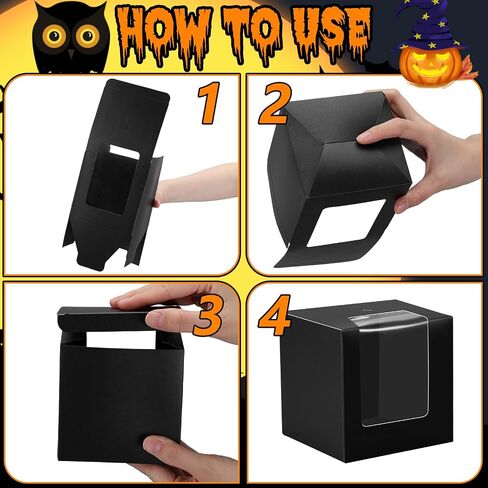cholemy 100 مجموعات Halloween Kraft Candy Apple صناديق مع عصا ثقب وشريط 4 "× 4" × 4 "صناديق التفاح الكراميل مع الكعكة واضحة الكعك الصناديق معالجة الهدايا لصالح الحفلات الهالوين in Saudi Arabia