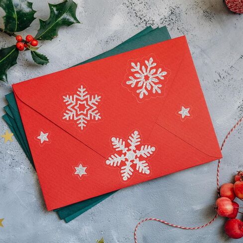 5sheets Glitter Sliver Snowflake Stickers for Crafts Cards Envelopes 225pcs Transparent Winter Snowflake Star Stickers for Scrapbooking Art Project Gift Package (Silver) in Kuwait