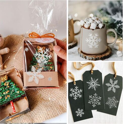 5sheets Glitter Sliver Snowflake Stickers for Crafts Cards Envelopes 225pcs Transparent Winter Snowflake Star Stickers for Scrapbooking Art Project Gift Package (Silver) in Kuwait