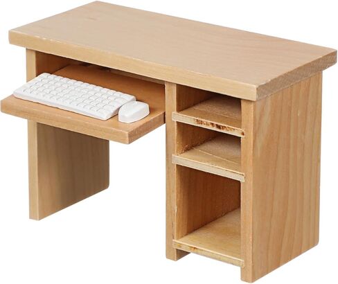 Garneck Dollhouse Miniature Office Computer Desk Table with Mouse and Keyboard 1：12 Scale Small Writing Desk Wood Miniature Fairy Garden House Furniture Decoration in Saudi Arabia