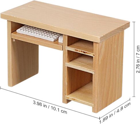 Garneck Dollhouse Miniature Office Computer Desk Table with Mouse and Keyboard 1：12 Scale Small Writing Desk Wood Miniature Fairy Garden House Furniture Decoration in Saudi Arabia