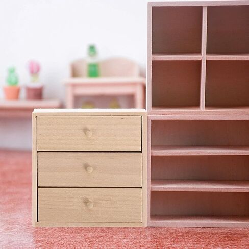 Mini Doll House Bookcitice Playset Accessories - Miniature Wood Bookshelf & Cabinet Room Room Unit in Kuwait