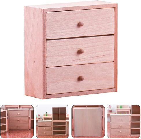 Mini Doll House Bookcitice Playset Accessories - Miniature Wood Bookshelf & Cabinet Room Room Unit in Kuwait