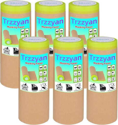 2 Roll 12Inchx50Feet Pre-Taped Masking Paper Roll - Heavy Painters Paper with Adhesive, Tear-Resistant for Auto Body, Wall Painting, Floor Protection, Furniture&DIY Projects (2, 12inch*50feet) in Saudi Arabia