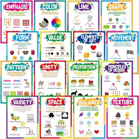 Fancy Land Elements of Art Principles of Design 16 Colorful Art Posters 12 x 16 Educational Posters Classroom Wall Decoration in Saudi Arabia