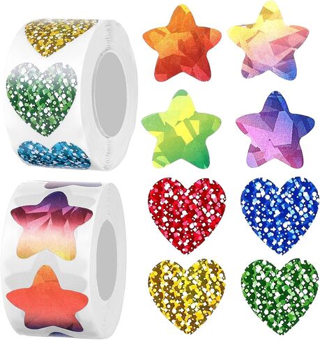 1000 PCS ملصقات نجوم ملونة وملصقات القلب مجموعة 1 بوصة ملصقات المكافآت المجسمة للسلوك مخطط DIY مكافآت هدية هدية مخطط الطالب ومدرسة لوازم مدرس (2 رول) in Saudi Arabia