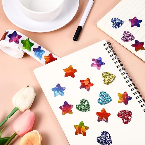 1000 PCS ملصقات نجوم ملونة وملصقات القلب مجموعة 1 بوصة ملصقات المكافآت المجسمة للسلوك مخطط DIY مكافآت هدية هدية مخطط الطالب ومدرسة لوازم مدرس (2 رول) in Saudi Arabia
