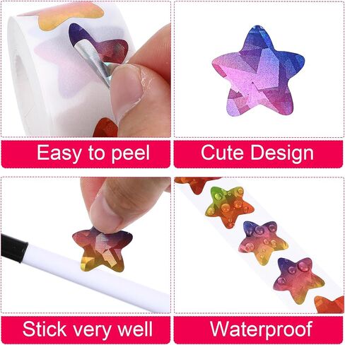 1000 PCS ملصقات نجوم ملونة وملصقات القلب مجموعة 1 بوصة ملصقات المكافآت المجسمة للسلوك مخطط DIY مكافآت هدية هدية مخطط الطالب ومدرسة لوازم مدرس (2 رول) in Saudi Arabia