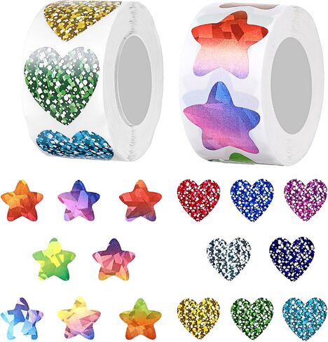 1000 PCS ملصقات نجوم ملونة وملصقات القلب مجموعة 1 بوصة ملصقات المكافآت المجسمة للسلوك مخطط DIY مكافآت هدية هدية مخطط الطالب ومدرسة لوازم مدرس (2 رول) in Saudi Arabia