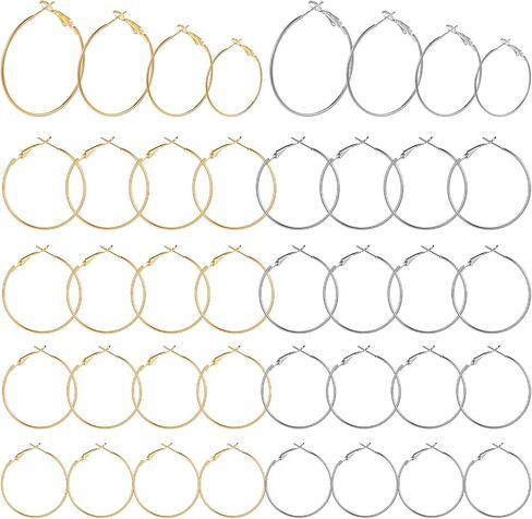 32pcs نتائج أقراط Hoop ، حلقة قرط مستديرة ، إكسسوارات أقراط مفتوحة ، تصنع المجوهرات Make DIY 20 مم 25 مم 30 مم- الذهب والفضة in Saudi Arabia