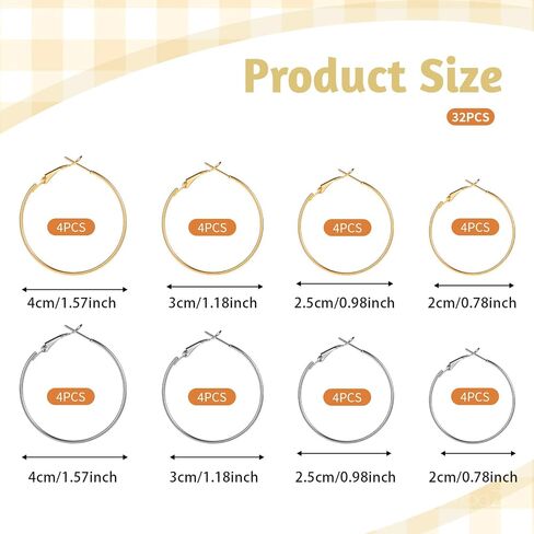 32pcs نتائج أقراط Hoop ، حلقة قرط مستديرة ، إكسسوارات أقراط مفتوحة ، تصنع المجوهرات Make DIY 20 مم 25 مم 30 مم- الذهب والفضة in Saudi Arabia