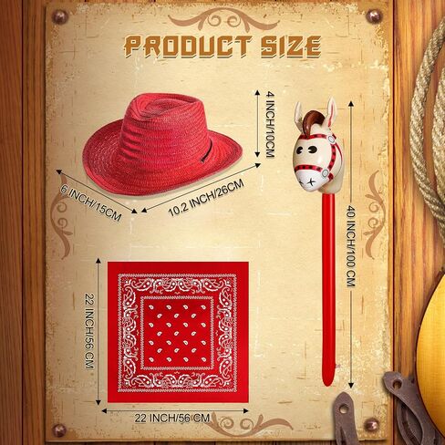 36 Pcs Cowboy Party Costume Set, Cowboy Hats Paisley Bandanas Inflatable Stick Horses for Kids Party Supplies in Saudi Arabia