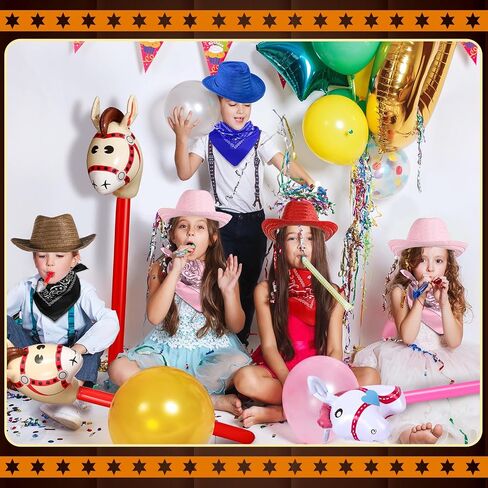 36 Pcs Cowboy Party Costume Set, Cowboy Hats Paisley Bandanas Inflatable Stick Horses for Kids Party Supplies in Saudi Arabia