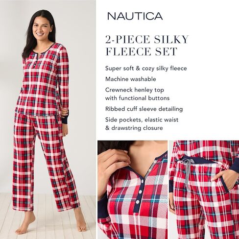 Nautica Womens 2 Piece Fleece Pajama Sleepwear Set (X-Small, Mixed Grey) in Saudi Arabia