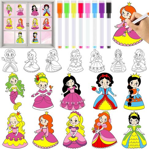 30Pcs Color Your Own Princess Suncatcher Craft Kit Princess Painting Window Art Clings DIY Coloring Glass & Mirror Craft Kit Back to School Classroom Party Activity decor Coloring Games Gifts for Kids in Saudi Arabia