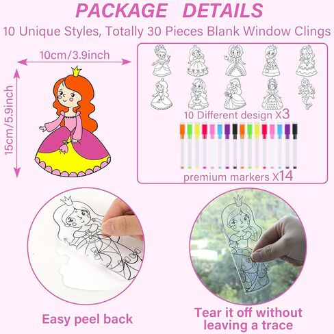 30Pcs Color Your Own Princess Suncatcher Craft Kit Princess Painting Window Art Clings DIY Coloring Glass & Mirror Craft Kit Back to School Classroom Party Activity decor Coloring Games Gifts for Kids in Saudi Arabia