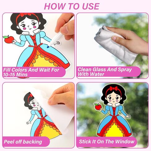 30Pcs Color Your Own Princess Suncatcher Craft Kit Princess Painting Window Art Clings DIY Coloring Glass & Mirror Craft Kit Back to School Classroom Party Activity decor Coloring Games Gifts for Kids in Saudi Arabia