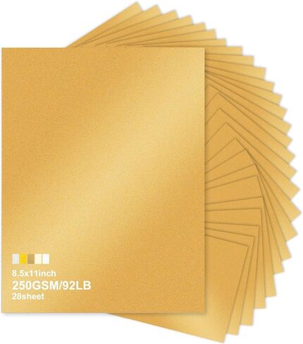 بطاقات Shimmer 28 ورقة 8.5x11 ، ورقة وميض ذهبية 250gsm للاستراكة ، الحرف اليدوية ، دعوات الزفاف ، قطع الكريكوت-الوزن الثقيل للبطاقات والزخارف (فلاش غرامة) in Kuwait