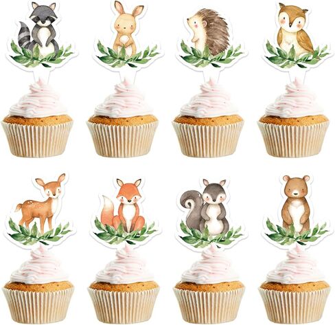 482pcs Woodland Animal Cupcake Topcake Forest Cake Cake Topper Picks Table Protection لعيد ميلاد الطفل ، 8 تصميم in Saudi Arabia