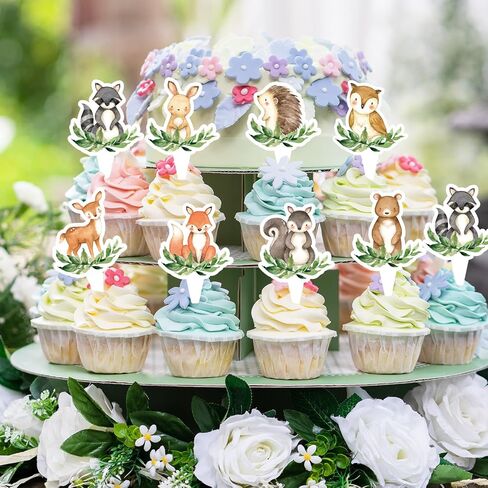 482pcs Woodland Animal Cupcake Topcake Forest Cake Cake Topper Picks Table Protection لعيد ميلاد الطفل ، 8 تصميم in Saudi Arabia