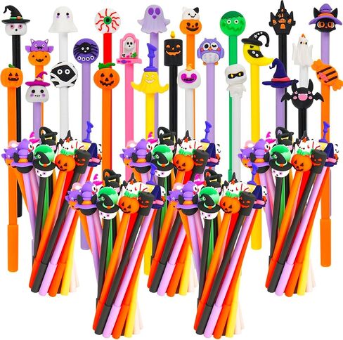 LiYiQ 50 Pcs Halloween Cartoon Cute Fun Pens for Kids Kawaii Pumpkin Ghost Bat Shape Gel Black Ink Pen, Cute Skull Heads Pens for School Office Home Student Kids Present in Saudi Arabia