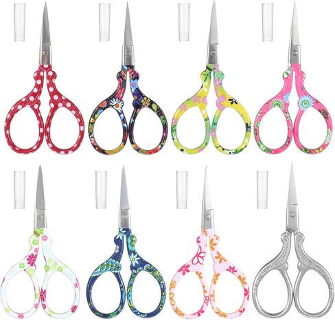 3.6 Inch Embroidery Scissors with Artificial Leather Cover Stainless Steel Vintage Craft Scissors for Crafting Threading DIY Needlework Art Manual Handicraft(8 Pcs,Colorful) in Saudi Arabia