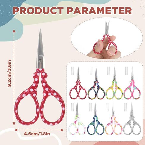 3.6 Inch Embroidery Scissors with Artificial Leather Cover Stainless Steel Vintage Craft Scissors for Crafting Threading DIY Needlework Art Manual Handicraft(8 Pcs,Colorful) in Saudi Arabia