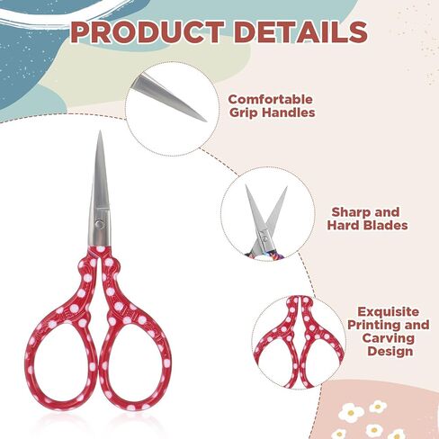 3.6 Inch Embroidery Scissors with Artificial Leather Cover Stainless Steel Vintage Craft Scissors for Crafting Threading DIY Needlework Art Manual Handicraft(8 Pcs,Colorful) in Saudi Arabia