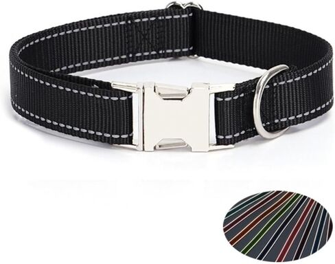 Reflective Dog Collar with Metal Buckle Adjustable Safety Nylon Collars with Quick Release Buckle and Metal D Ring for Small Medium Large Dogs (Blue, Small) in Kuwait