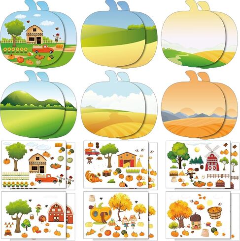 24 Pcs Thanksgiving Autumn Fall Stickers Scene for Kids Make a Sticker Scene with Pumpkin Cardboards Make Your Own Stickers with Scarecrow Turkey Acorn for Preschool Classroom DIY Fall Party (Pumpkin) in Saudi Arabia