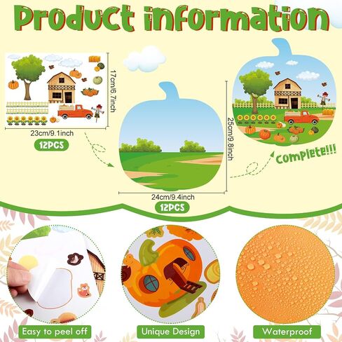 24 Pcs Thanksgiving Autumn Fall Stickers Scene for Kids Make a Sticker Scene with Pumpkin Cardboards Make Your Own Stickers with Scarecrow Turkey Acorn for Preschool Classroom DIY Fall Party (Pumpkin) in Saudi Arabia