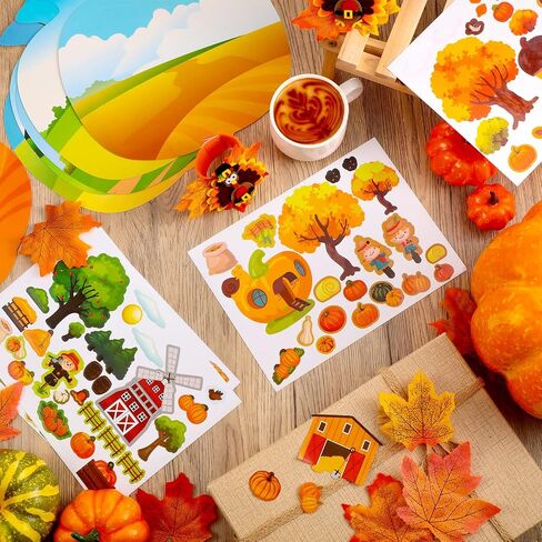 24 Pcs Thanksgiving Autumn Fall Stickers Scene for Kids Make a Sticker Scene with Pumpkin Cardboards Make Your Own Stickers with Scarecrow Turkey Acorn for Preschool Classroom DIY Fall Party (Pumpkin) in Saudi Arabia