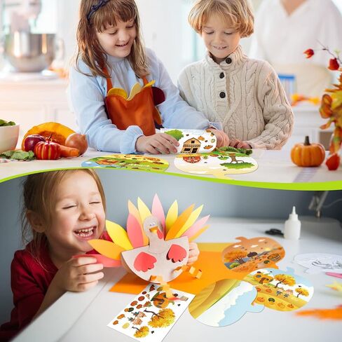 24 Pcs Thanksgiving Autumn Fall Stickers Scene for Kids Make a Sticker Scene with Pumpkin Cardboards Make Your Own Stickers with Scarecrow Turkey Acorn for Preschool Classroom DIY Fall Party (Pumpkin) in Saudi Arabia