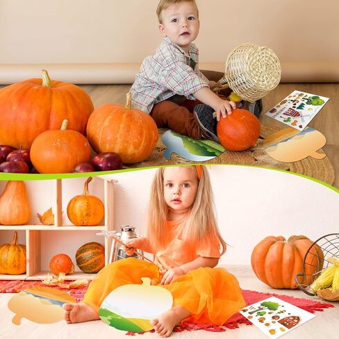 24 Pcs Thanksgiving Autumn Fall Stickers Scene for Kids Make a Sticker Scene with Pumpkin Cardboards Make Your Own Stickers with Scarecrow Turkey Acorn for Preschool Classroom DIY Fall Party (Pumpkin) in Saudi Arabia