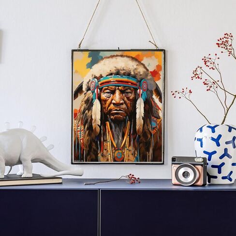 Wuivctr DIY Paint بأرقام للبالغين من الكتان القماش الإجهاد الأكريليك أقل عدد هدايا الطلاء ديكور المنزل ، رئيس قبيلة بوفالو البرية الهندية ، 40x50 سم ، بدون إطار in Kuwait