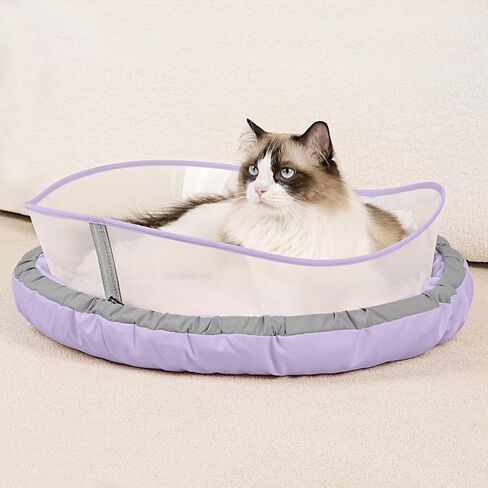 Cat Bed Kitten Bed, Round Donut Pet Bed Gift for Cats, Puppy, Small Dog, Calming Fluffy Cat Couch Sofa with Hard Protective Shieldfor Indoor Outdoor (Blue，18 Inches) in Saudi Arabia