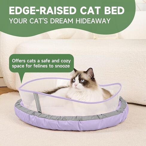 Cat Bed Kitten Bed, Round Donut Pet Bed Gift for Cats, Puppy, Small Dog, Calming Fluffy Cat Couch Sofa with Hard Protective Shieldfor Indoor Outdoor (Blue，18 Inches) in Saudi Arabia