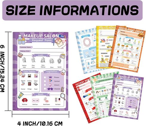 SMARSTICKER Pretend Play Notepads 6 Pack Playtime Pads Notebooks Imaginative Restaurant Doctor Police Vet Dentist Role Play Game for Boys & Girls in Saudi Arabia