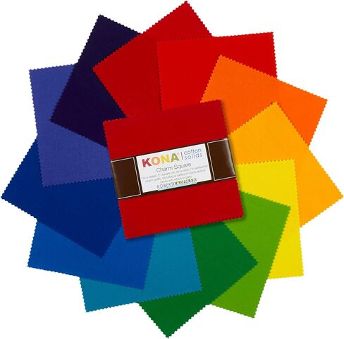 Kona Cotton 5" Charm Squares 42 Pcs Bright Rainbow in Saudi Arabia