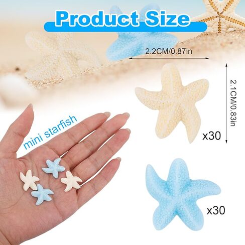 60pcs ميني راتنجات النجوم السائبة ، الحلي الصغيرة النجمة المصغرة الصغيرة الصغيرة الصغيرة ديكور شاطئ المحيط الصغير لديكور ديكور سحر البحر الصيفي حفل الزفاف (الأزرق ، أبيض) in Kuwait