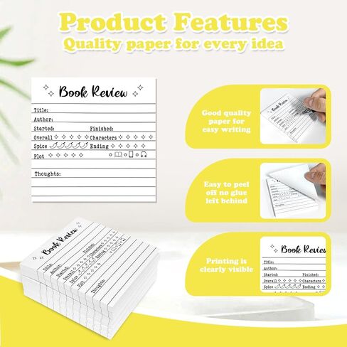 مراجعة الكتب المكونة من 6 عبوات Notepad Sticky Notes-300 ورقة منصات الملاحظات ذات النطاق الذاتي لعشاق الكتب ، ومجلات القراءة ، وهدايا نادي الكتب ، وسجل القراءة المدمجة للقراء ، والطلاب ، والمعلمين (أبيض) in Kuwait