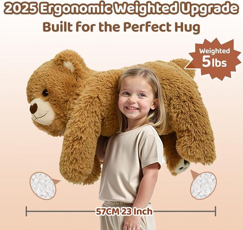 حيوانات محشوة مرجحة مع وسادة تسخين قابلة للميكروويف - 5 رطل قابلة للتعديل ، قابلة للتسخين وبني قابلة للبرودة للاسترخاء ، وسادة داخلية قابلة للإزالة ، هدية أفخم للأطفال والكبار (23 بوصة) in Kuwait