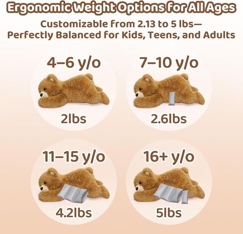 حيوانات محشوة مرجحة مع وسادة تسخين قابلة للميكروويف - 5 رطل قابلة للتعديل ، قابلة للتسخين وبني قابلة للبرودة للاسترخاء ، وسادة داخلية قابلة للإزالة ، هدية أفخم للأطفال والكبار (23 بوصة) in Kuwait