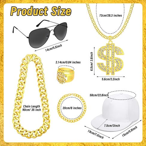 6 PCS Halloween Hip Hop Costume Rapper Outfit Kit Strasses Necklace Baseball Cap Bracelet للرجال in Kuwait