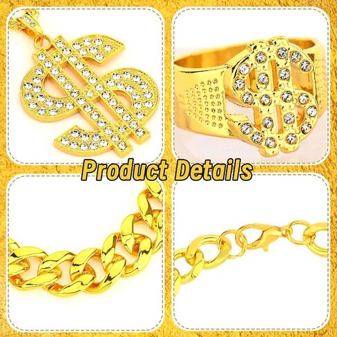 6 PCS Halloween Hip Hop Costume Rapper Outfit Kit Strasses Necklace Baseball Cap Bracelet للرجال in Kuwait