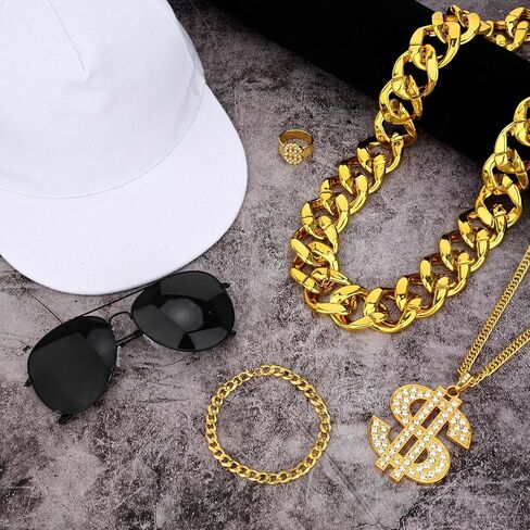 6 PCS Halloween Hip Hop Costume Rapper Outfit Kit Strasses Necklace Baseball Cap Bracelet للرجال in Kuwait