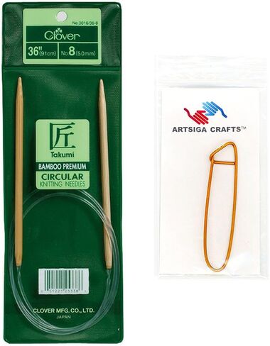 Clover Needlecraft Takumi Bamboo Circular Knitting Needles 36 inch Size 15/10mm 3016/36 15 with Sturdy Stitch Holder in Saudi Arabia