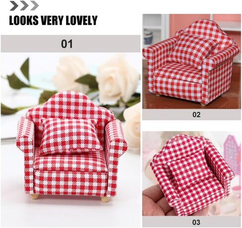 Garneck 2 Sets 1:12 Scale Mini Dollhouse Couch with Pillow: Tiny Stylish Single Sofa Chairs Micro Scene Decoration Dollhouse Furniture & Accessories Photo Props in Saudi Arabia