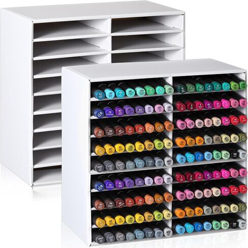 AmazingSpark 2 Pcs Marker Storage Organizer for 252 Markers Cardboard Art Paint Pen Rack Organizer to Store Paint Brushes Pens Color Pencils for Office Classroom Home Studio(White) in Saudi Arabia